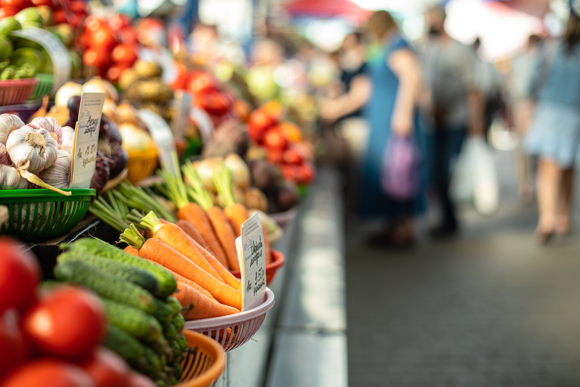 Fresh vegetables at a farmers market indoors